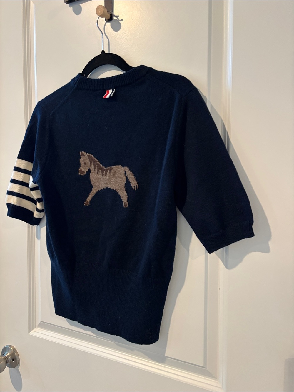 Thom Browne Navy Jersey Intarsia Classic Fit 4-Bar T-shirt - Picture 9 of 10